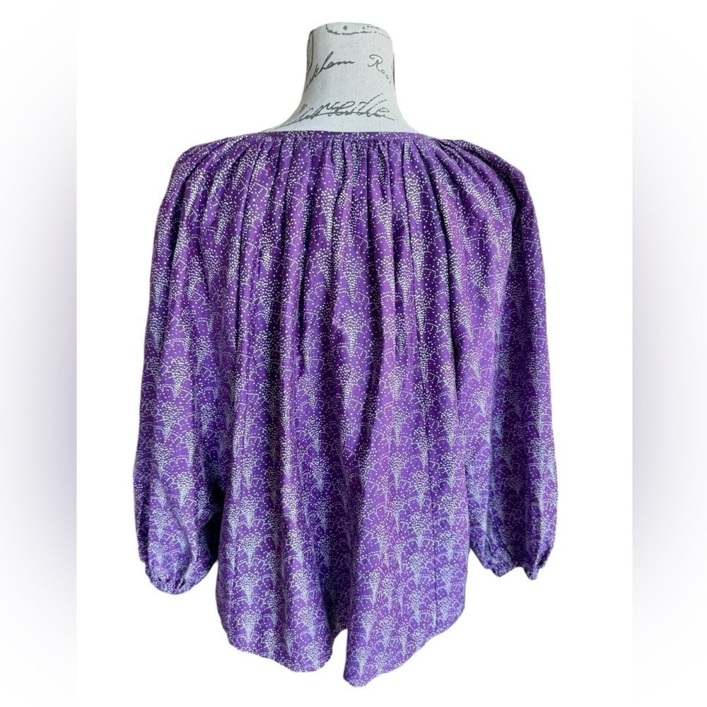 Roller Rabbit Silk Blend Blouse Purple Peasant Womens Small - Picture 3 of 9